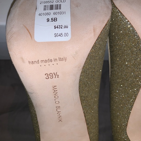 MONOLO BLAHNIK GOLD GLITTER HEELS - Picture 5 of 7